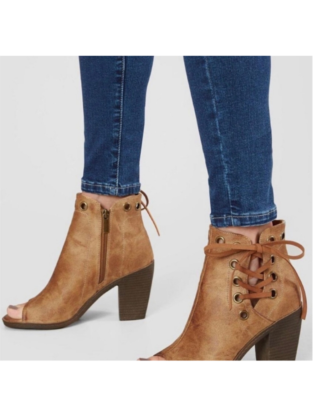 Vintage 93 Tan Suede Peep Toe Ankle Booties Size 8